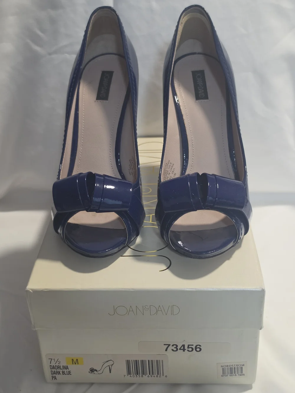 Joan & David Dark Blue Patent Peep-Toe Pumps - Picture 1 of 5